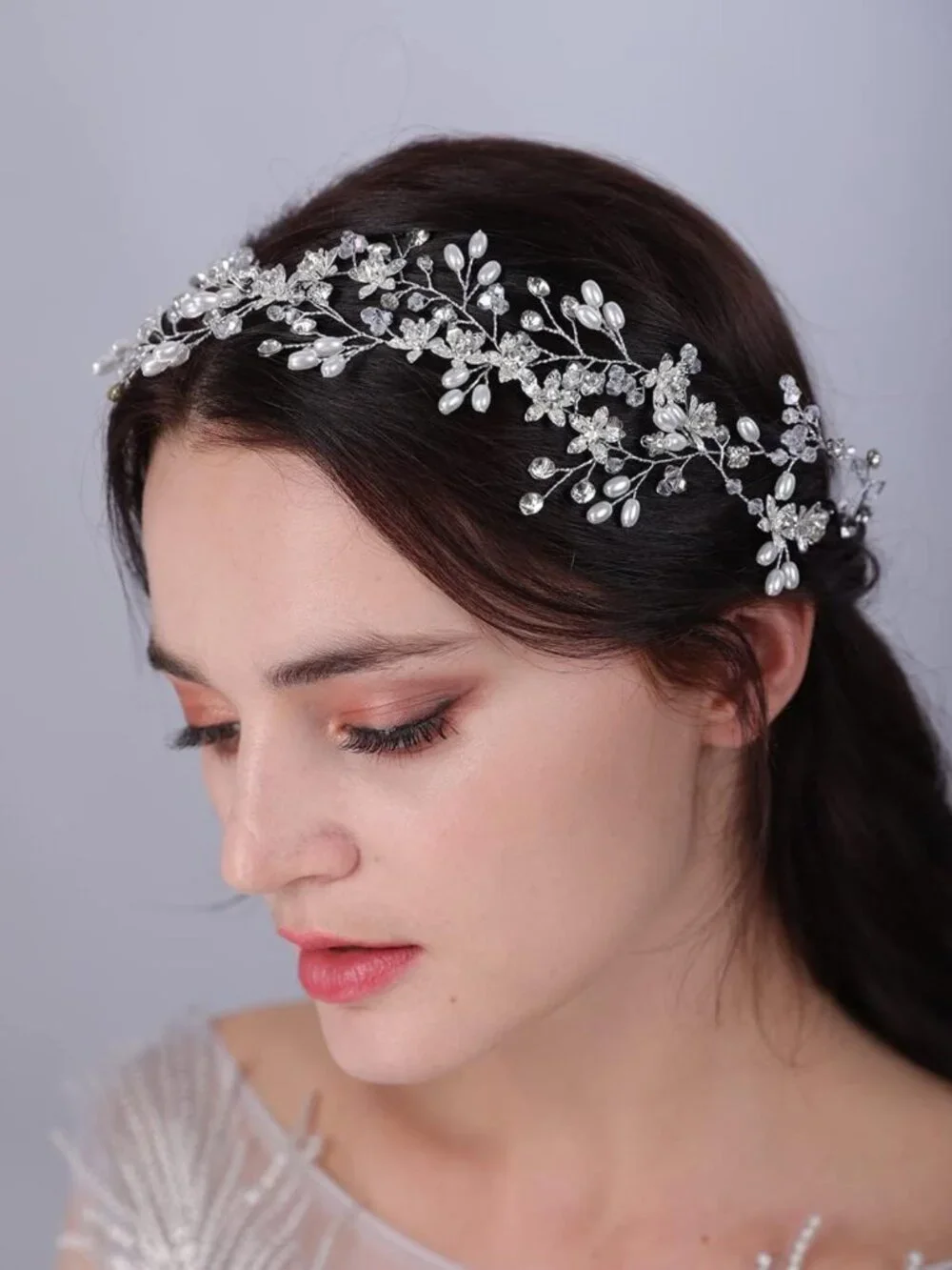 Vintage Crystal Flower Hair Vine - Bridal Pearl Rhinestone Headband for Weddings